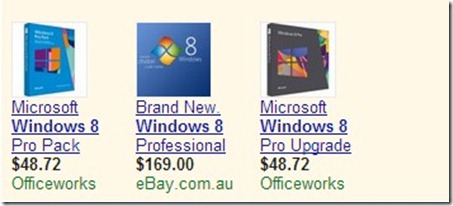 Microsoft Windows 8 price comparison australia versions